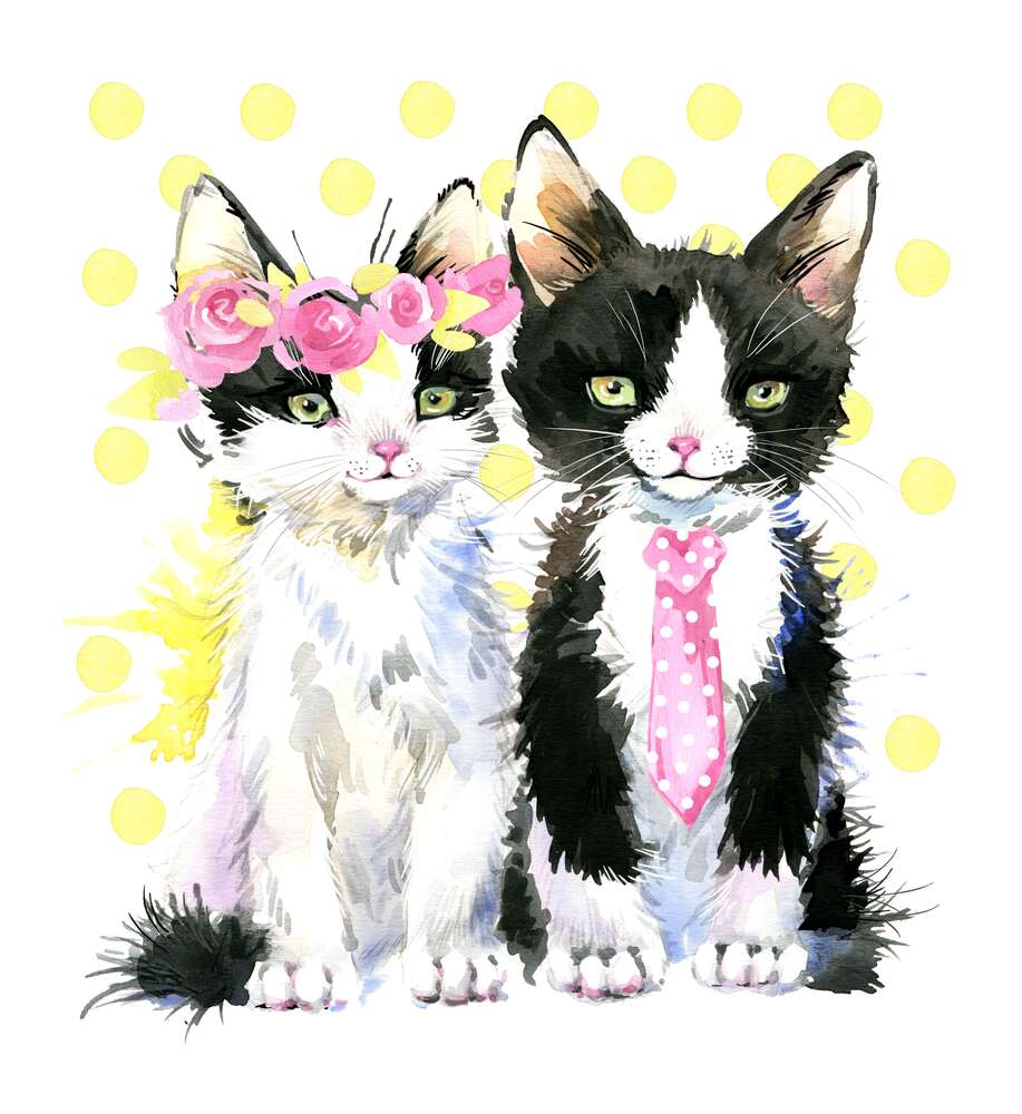 картина-постер Молодожены на кошачьей свадьбе