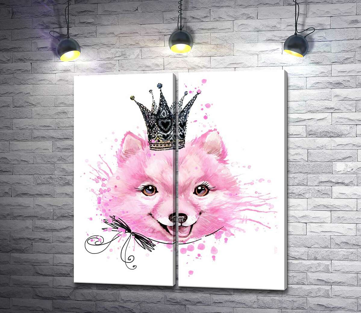 модульная картина Розовая собака в ажурной короне