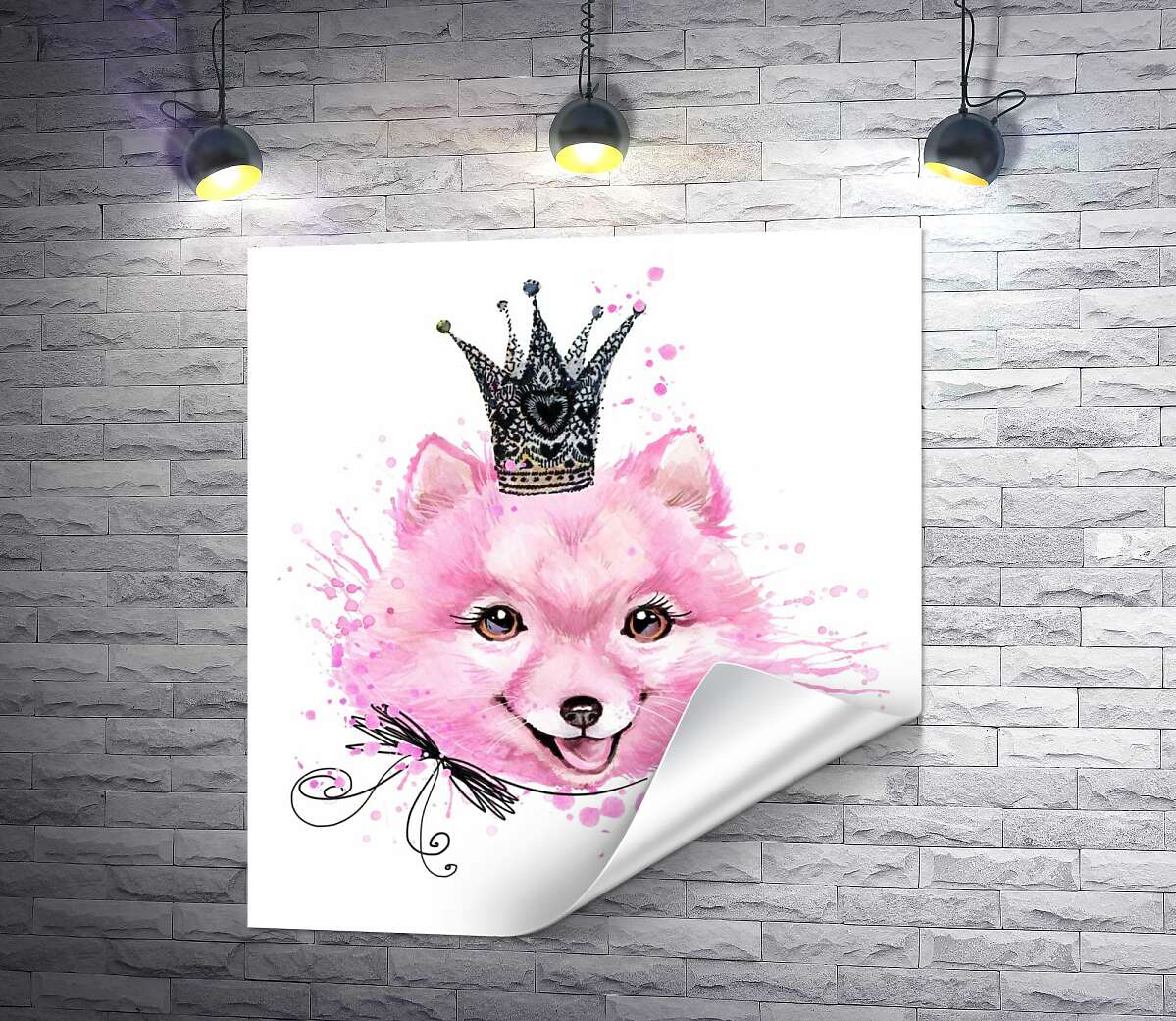 друк Рожева собака в ажурній короні
