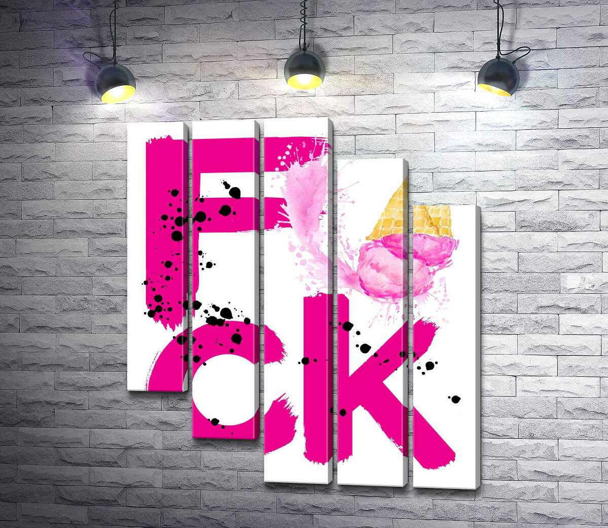 модульна картина Рожеве слово "fuck" із ріжком морозива (Модуль №28)