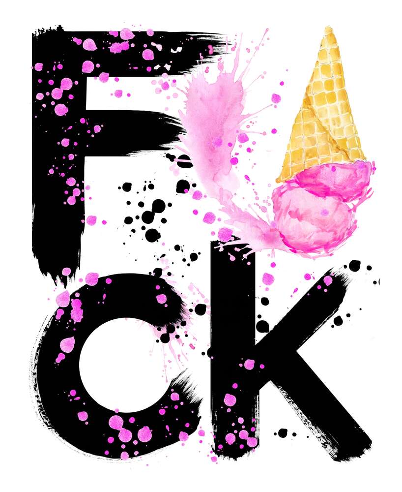 картина-постер Черное слово "fuck" с рожком мороженого