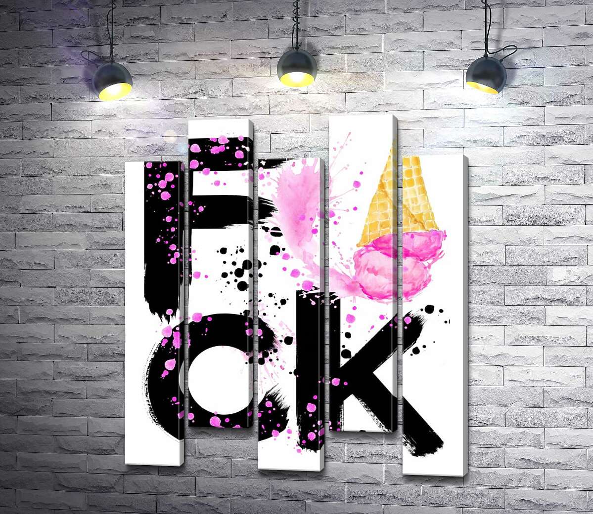 модульная картина Черное слово "fuck" с рожком мороженого (Модуль №30)