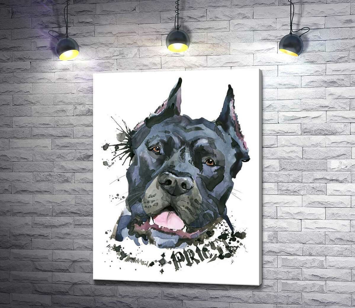 картина Черная бойцовская собака породы кане-корсо