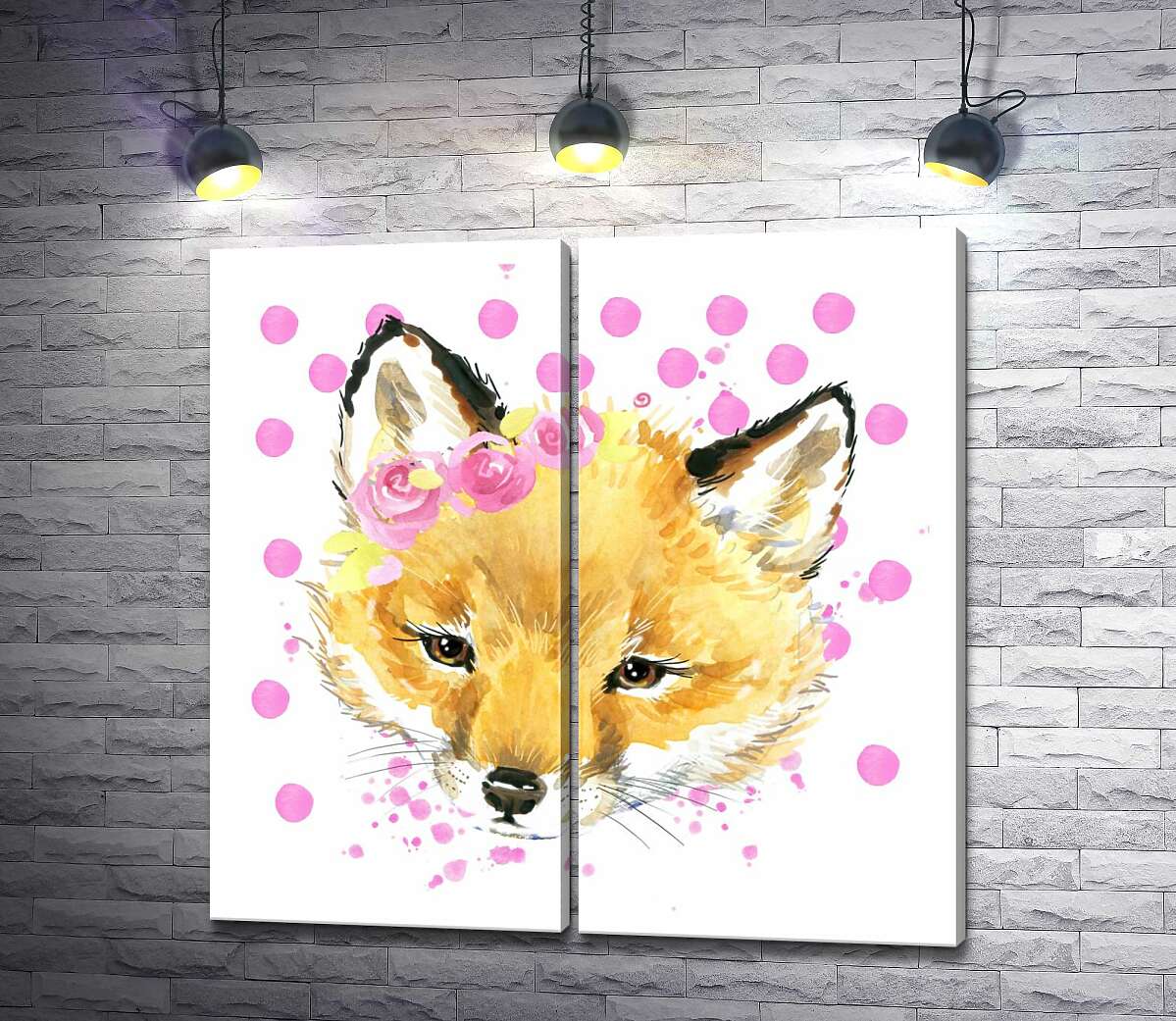 модульная картина Рыжая лисичка с розами возле уха