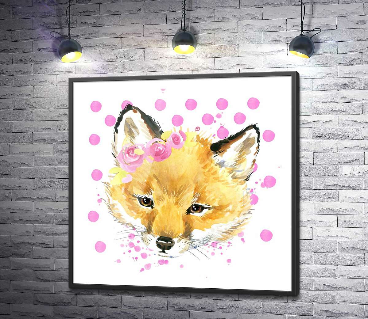 постер Рыжая лисичка с розами возле уха