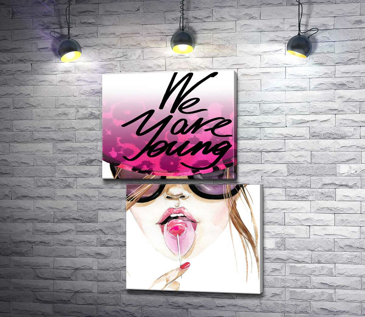 модульна картина Дівчина з льодяником в рожевій шляпі з написом "we are young" (Модуль №8)