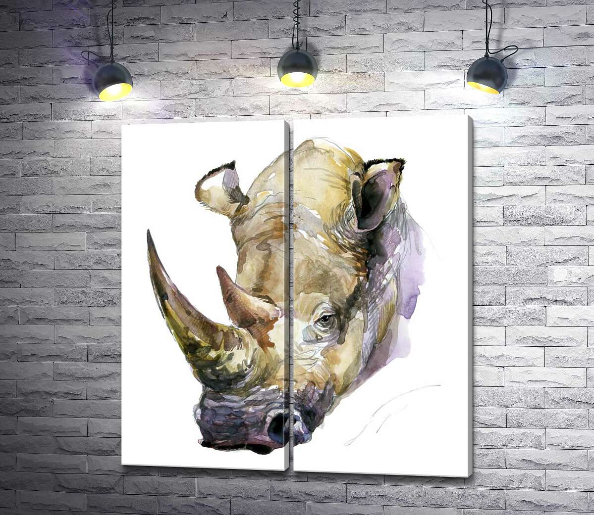 модульная картина Могучие рога в силуэте носорога