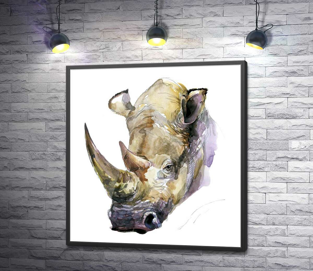 постер Могучие рога в силуэте носорога