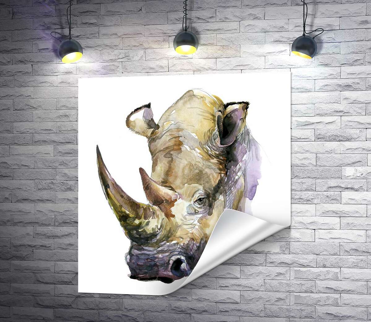 друк Могутні роги в силуеті носорога