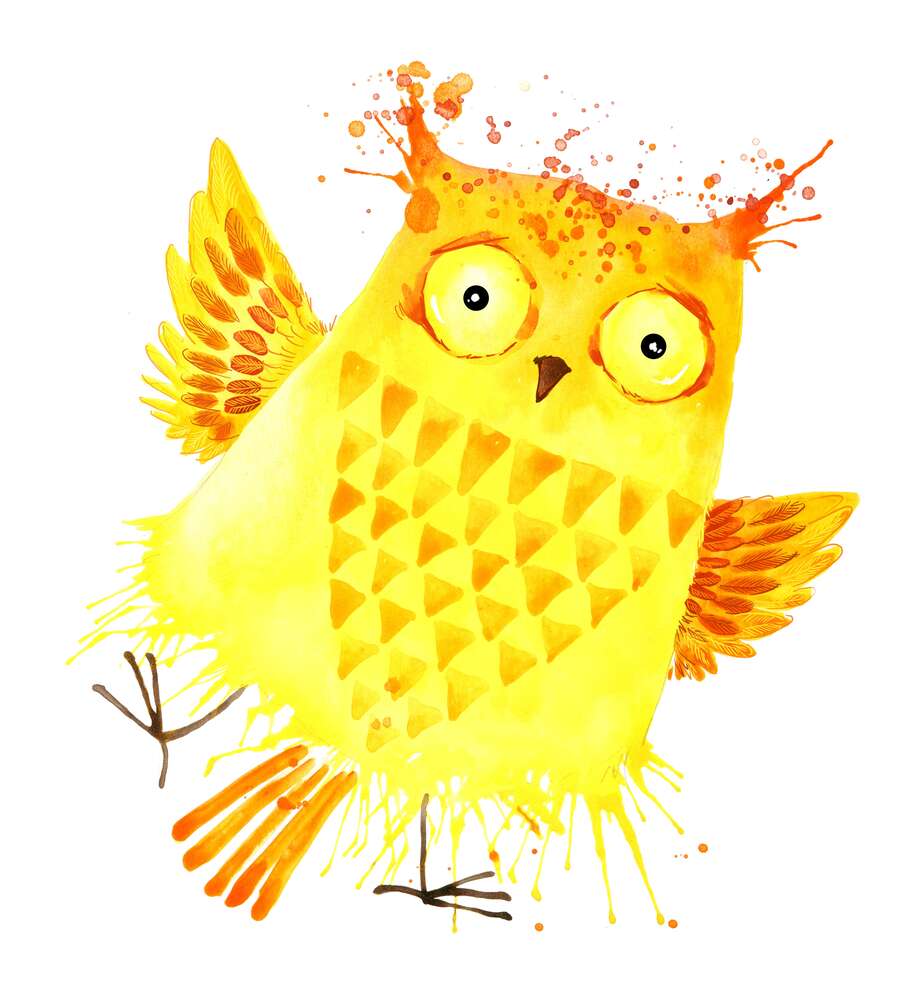 картина-постер Желтая сова весело подпрыгивает