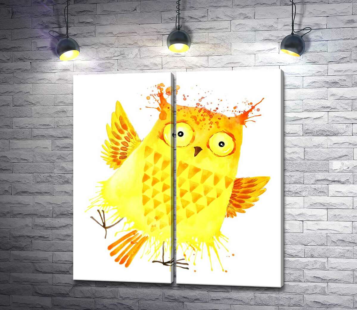 модульная картина Желтая сова весело подпрыгивает