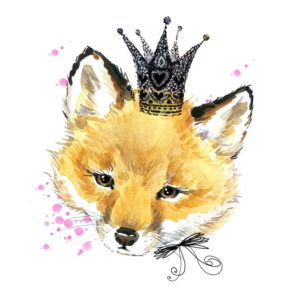 картина-постер Пушистая мордашка лисы с ажурной короной на голове