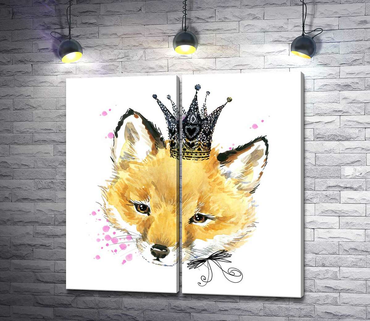 модульная картина Пушистая мордашка лисы с ажурной короной на голове