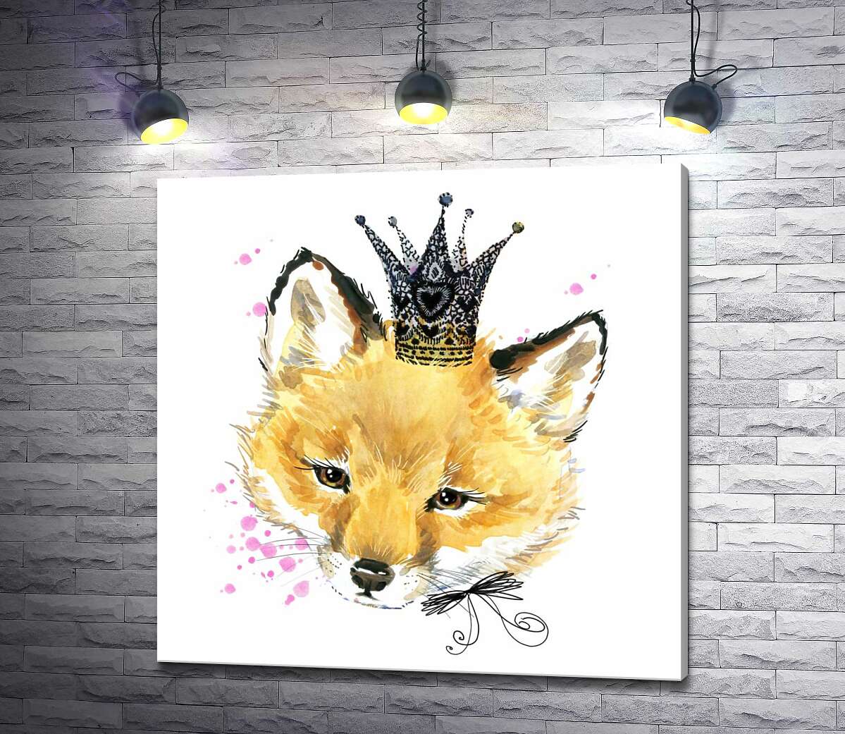 картина Пушистая мордашка лисы с ажурной короной на голове