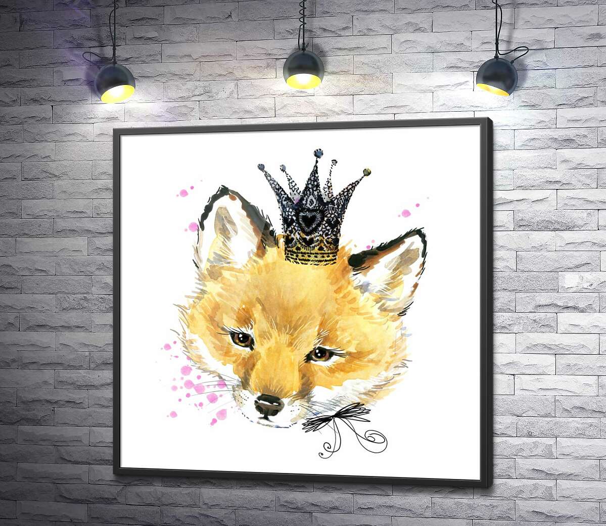 постер Пушистая мордашка лисы с ажурной короной на голове