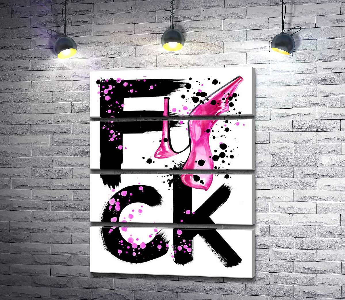 модульная картина Розовая туфелька повисла на черном слове "fuck" (Модуль №22)