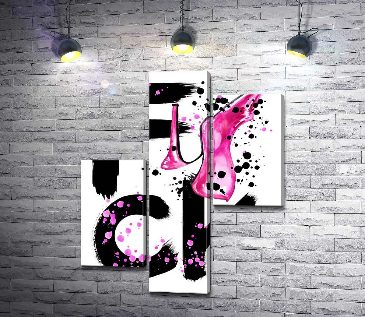 модульная картина Розовая туфелька повисла на черном слове "fuck" (Модуль №12)