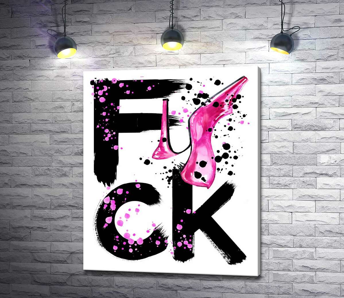 картина Розовая туфелька повисла на черном слове "fuck"