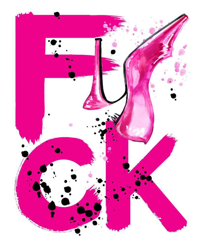 картина-постер Туфля повисла на рожевому слові "fuck"