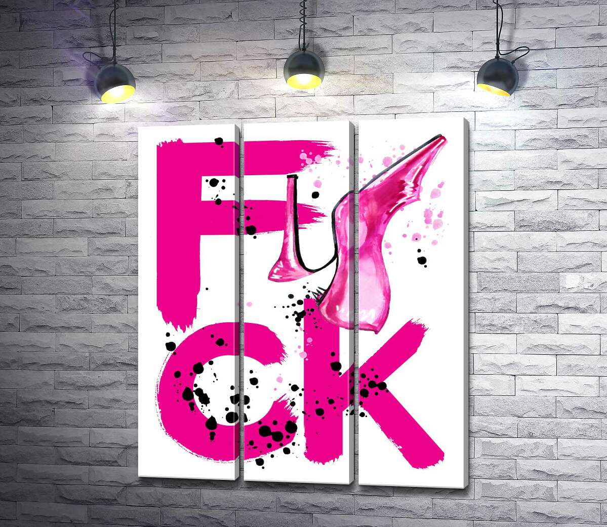 модульна картина Туфля повисла на рожевому слові "fuck"