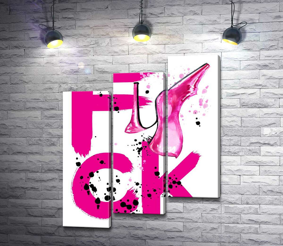 модульна картина Туфля повисла на рожевому слові "fuck" (Модуль №14)