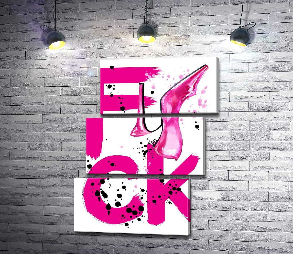 модульна картина Туфля повисла на рожевому слові "fuck" (Модуль №17)