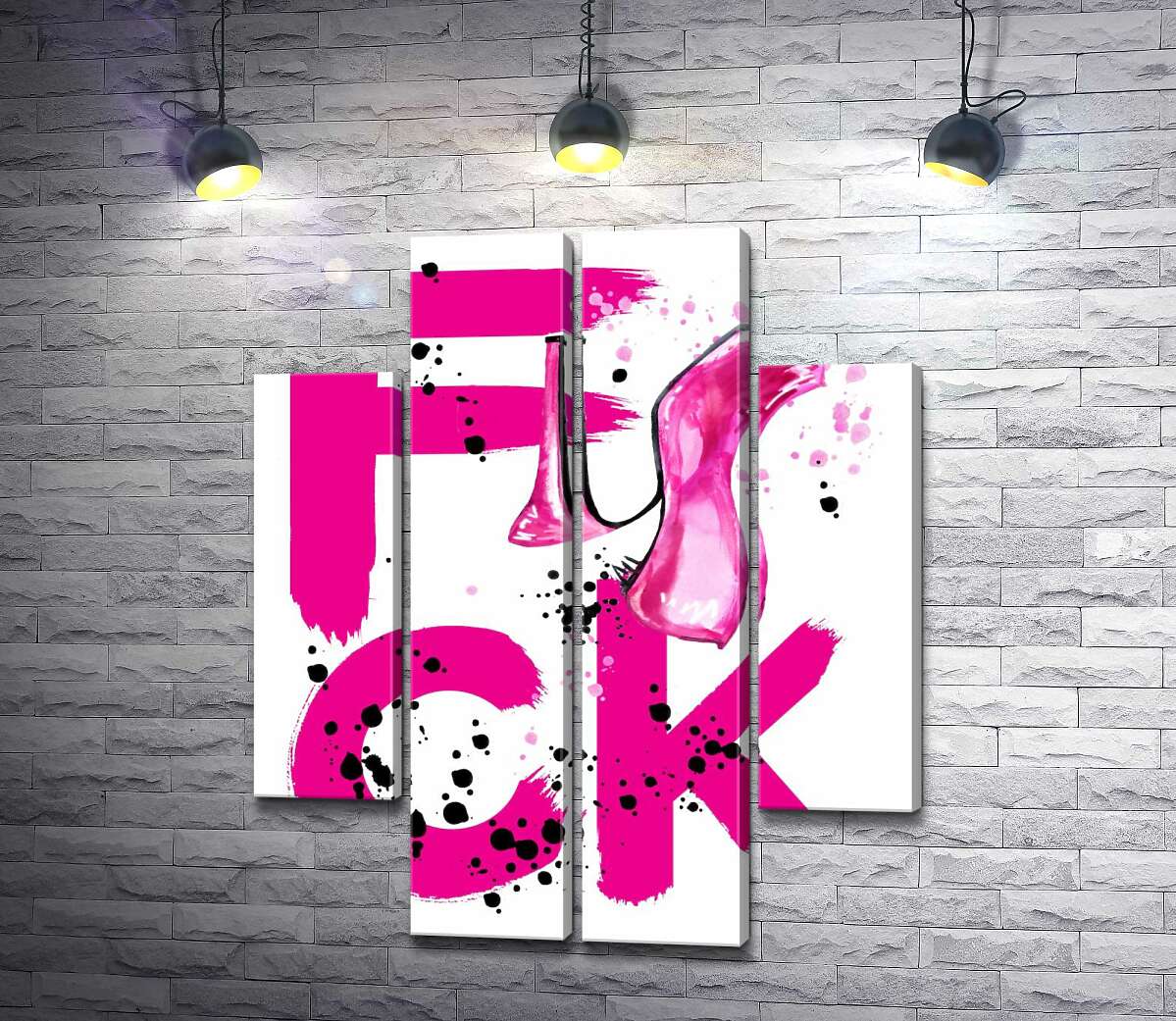 модульна картина Туфля повисла на рожевому слові "fuck" (Модуль №20)