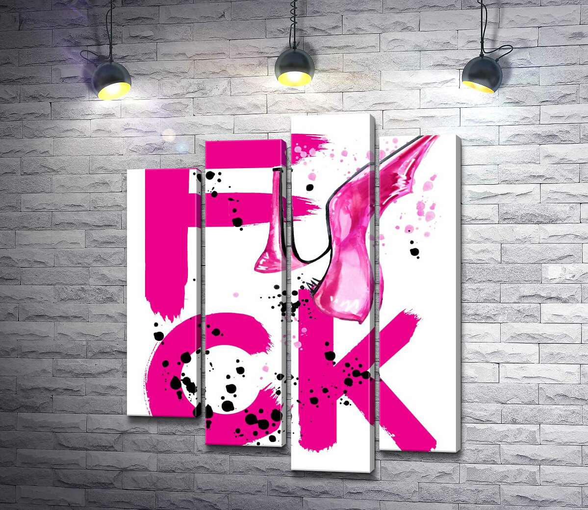 модульна картина Туфля повисла на рожевому слові "fuck" (Модуль №3)