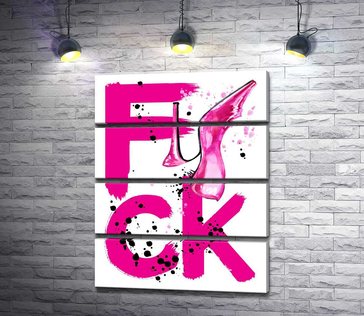 модульна картина Туфля повисла на рожевому слові "fuck" (Модуль №22)