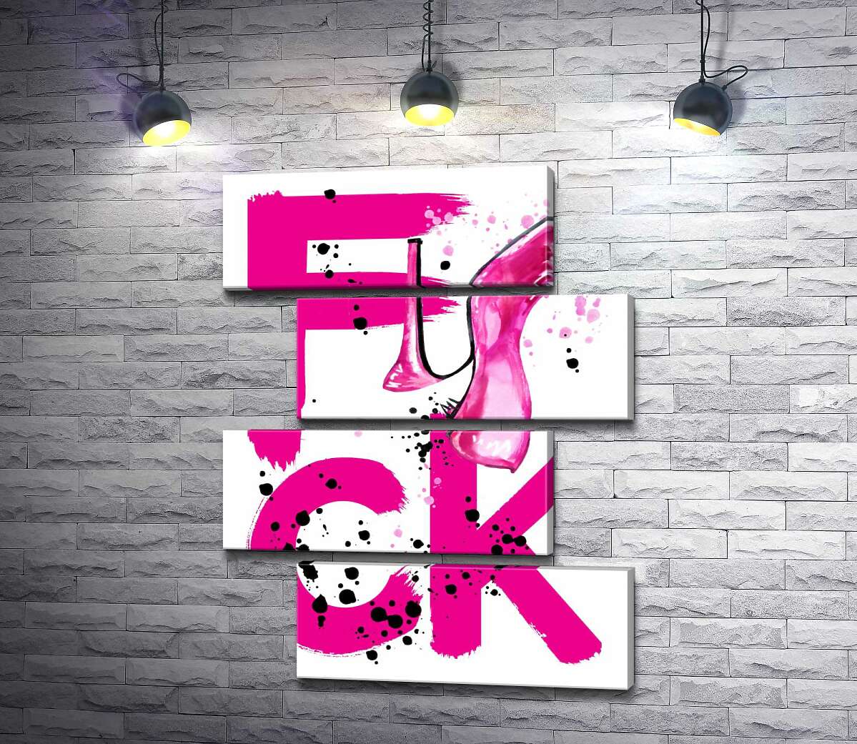 модульная картина Туфля повисла на розовом слове "fuck" (Модуль №23)