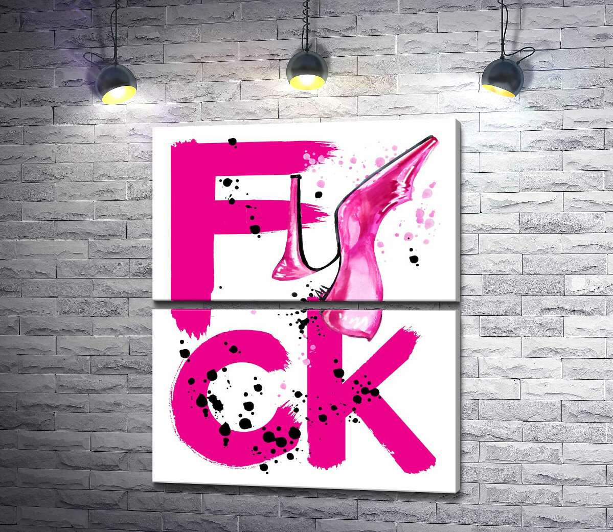 модульная картина Туфля повисла на розовом слове "fuck" (Модуль №7)