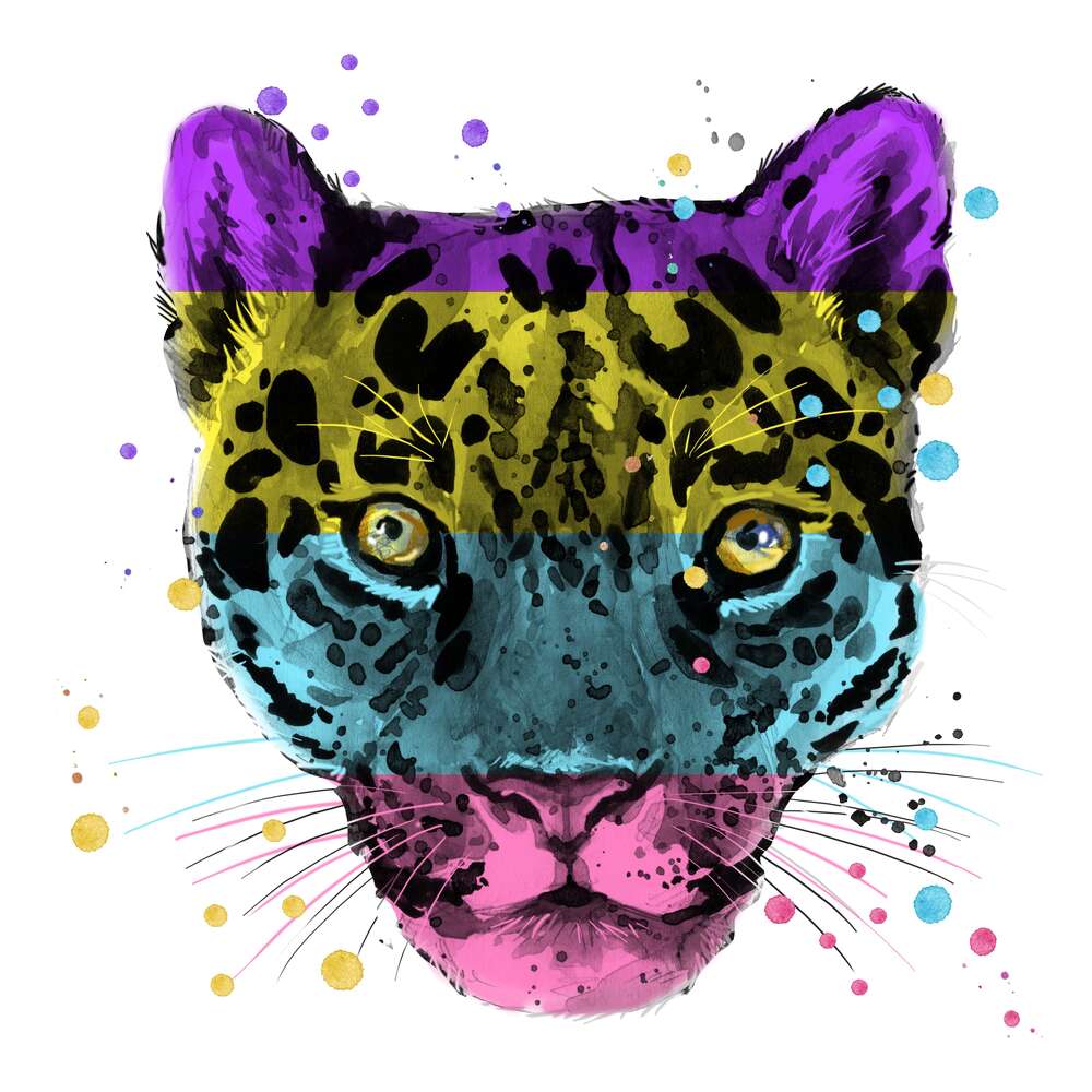 картина-постер Неоновые оттенки цветов на шерсти гепарда