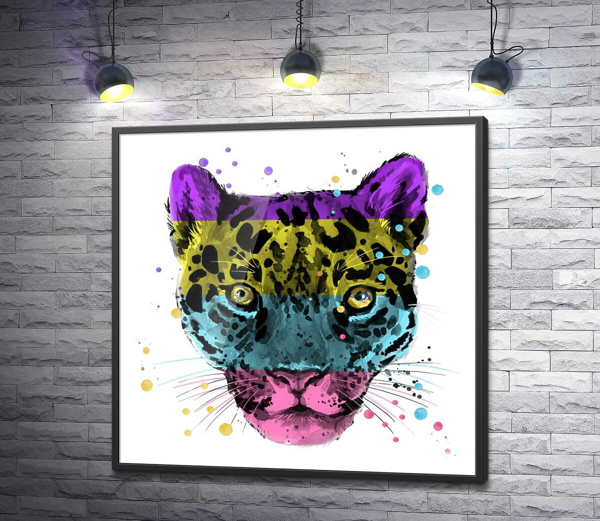 постер Неоновые оттенки цветов на шерсти гепарда