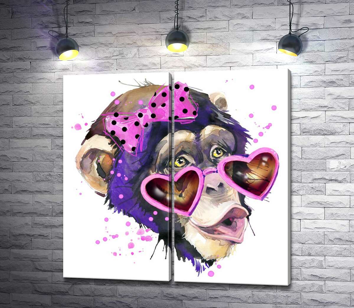 модульна картина Мавпа з бантом та в окулярах-сердечках