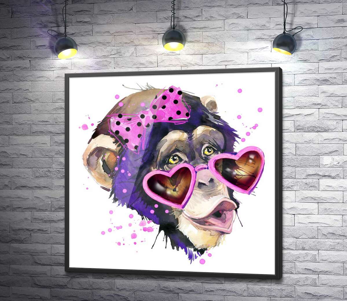 постер Мавпа з бантом та в окулярах-сердечках