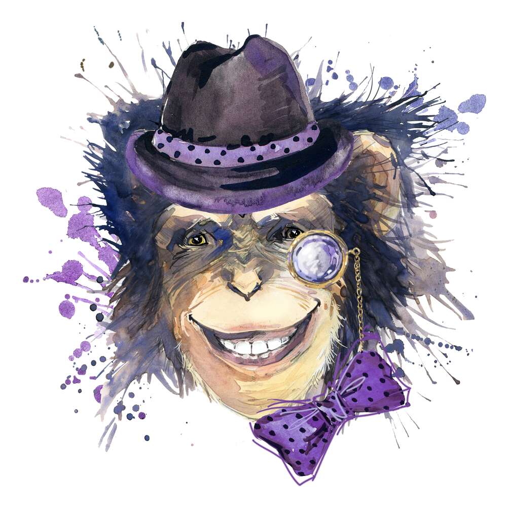 картина-постер Хитрая обезьяна-джентльмен улыбается