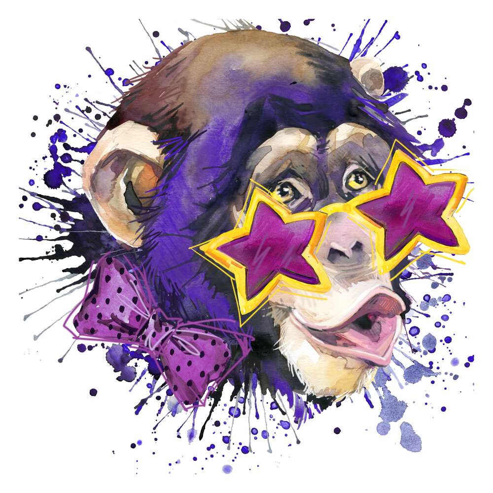картина-постер Звездные очки на носу у обезьяны
