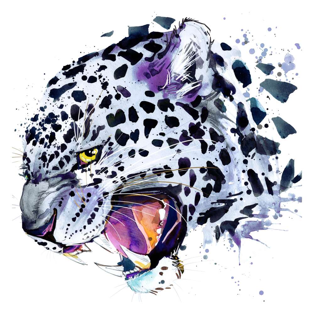 картина-постер Белый леопард опасно рычит
