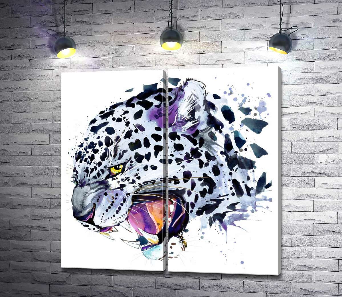 модульная картина Белый леопард опасно рычит