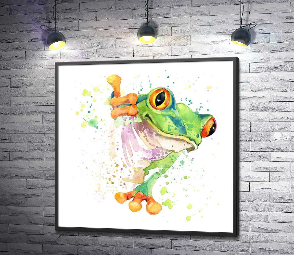 постер Яркий силуэт красноглазой древесной лягушки