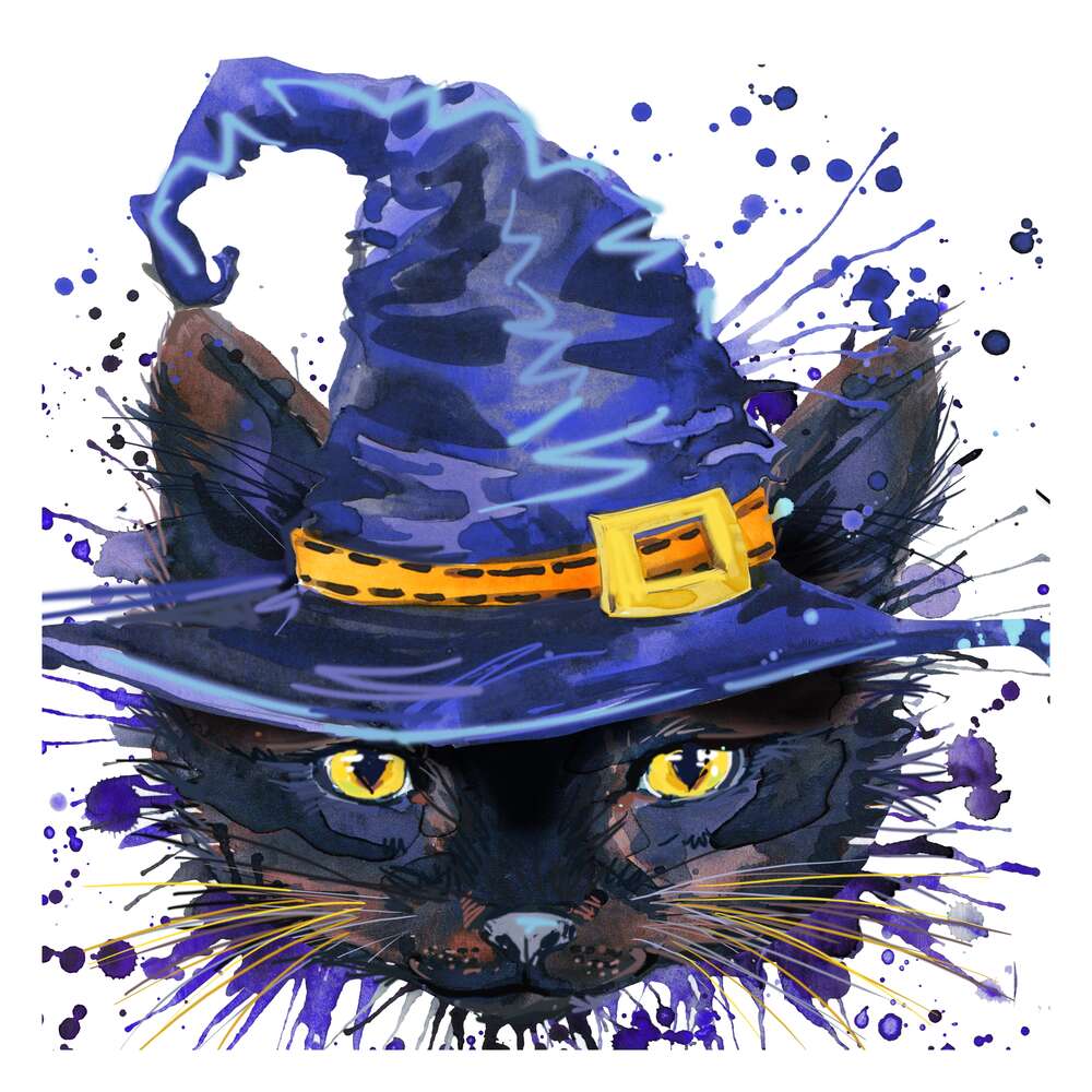 картина-постер Синие оттенки шерсти черной кошки ведьмы