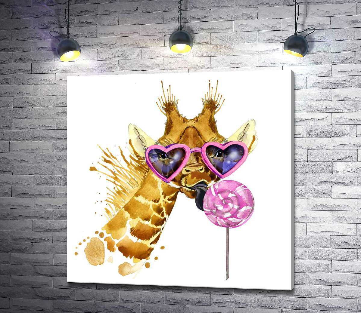 картина Жирафа в окулярах лиже рожевий льодяник