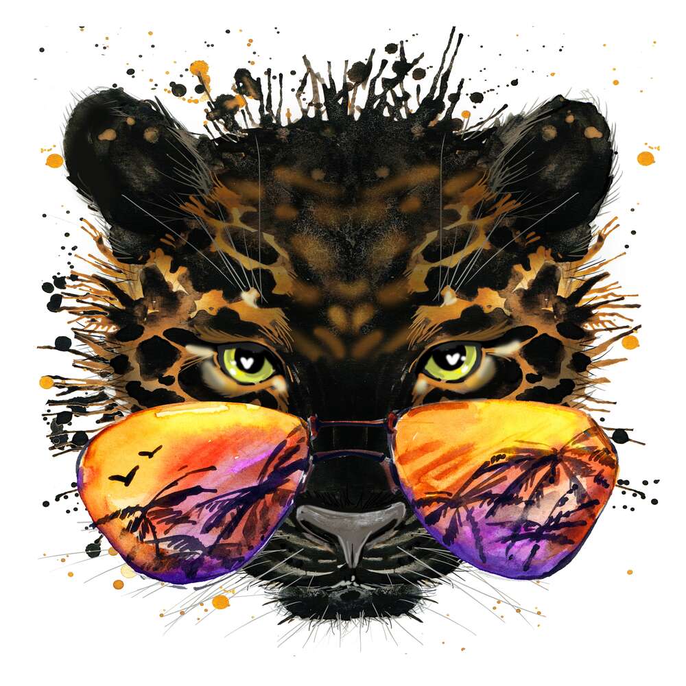 картина-постер Темный силуэт хищного леопарда в очках