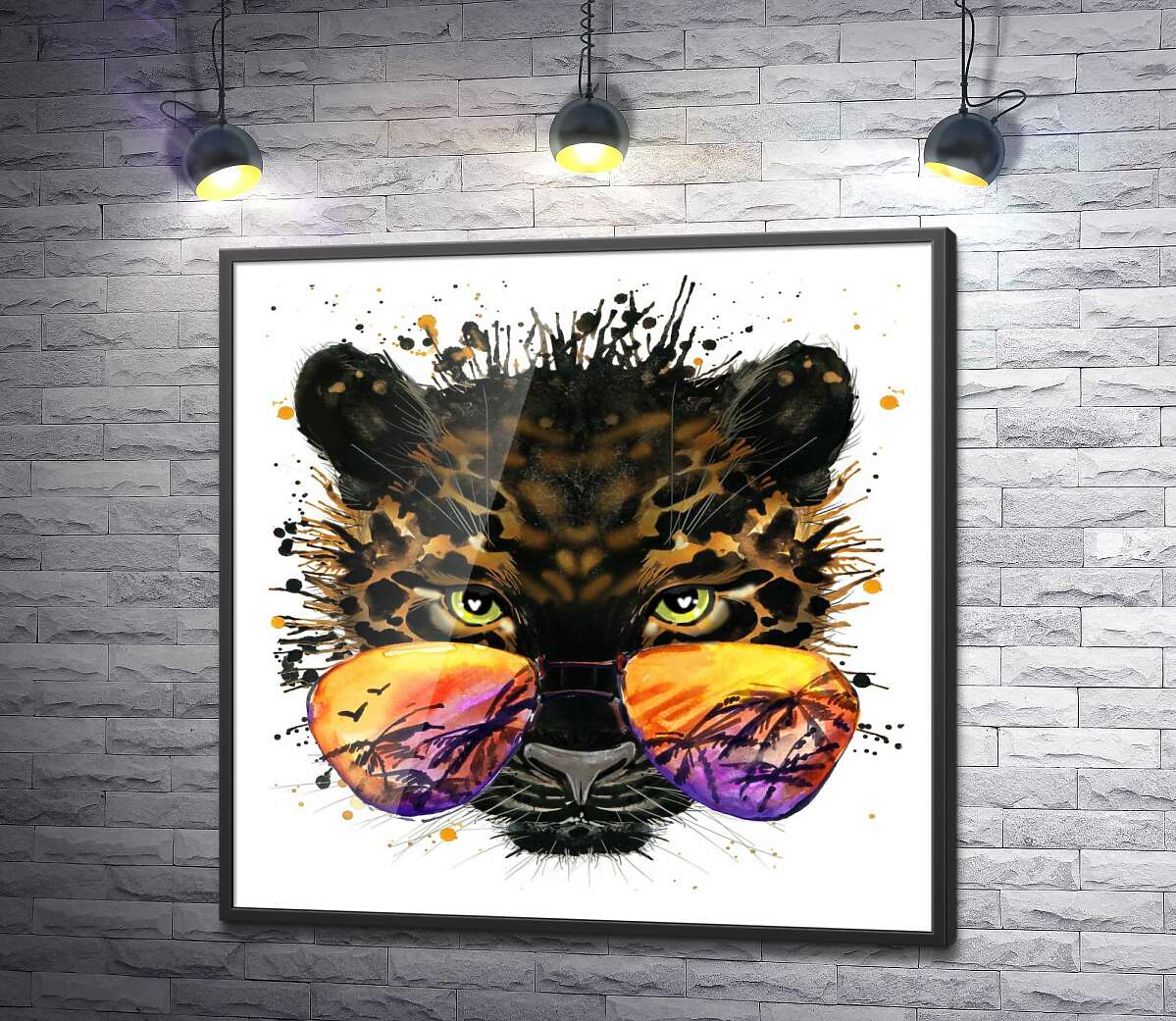постер Темний силует хижого леопарда в окулярах