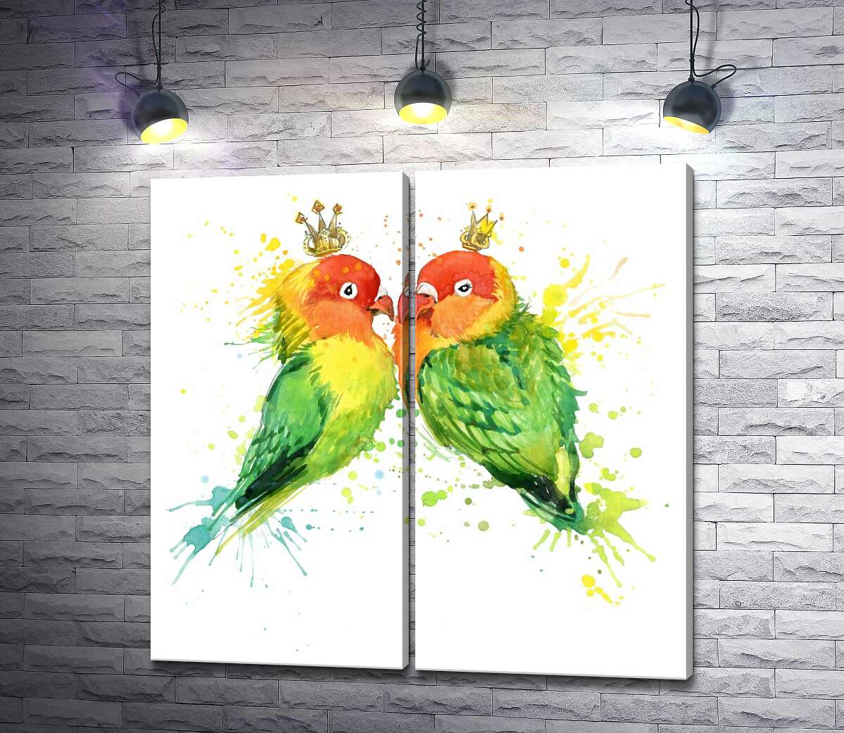 модульная картина Королевская пара попугаев неразлучников