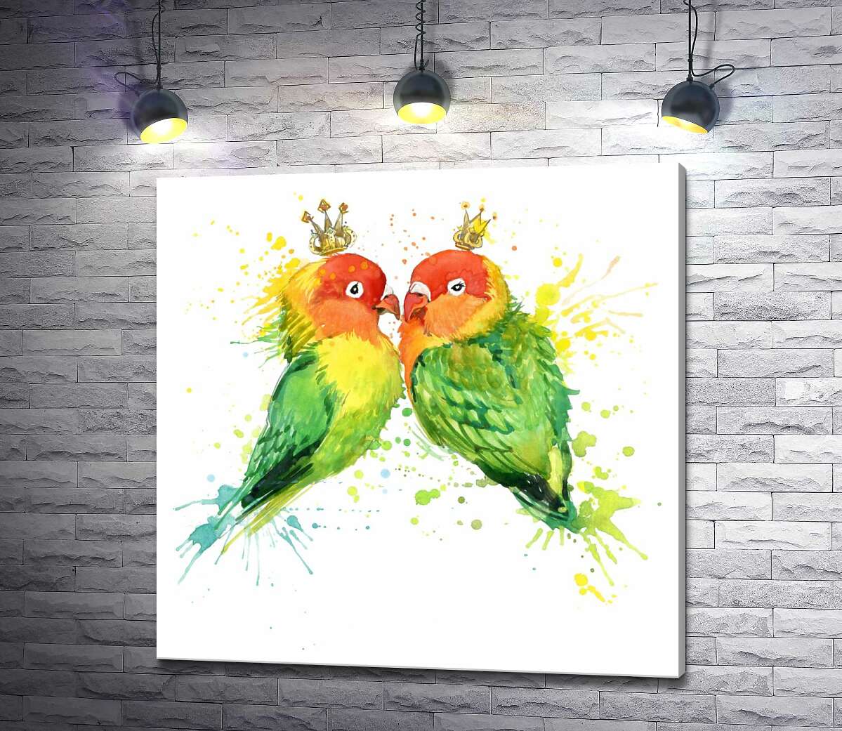 картина Королевская пара попугаев неразлучников