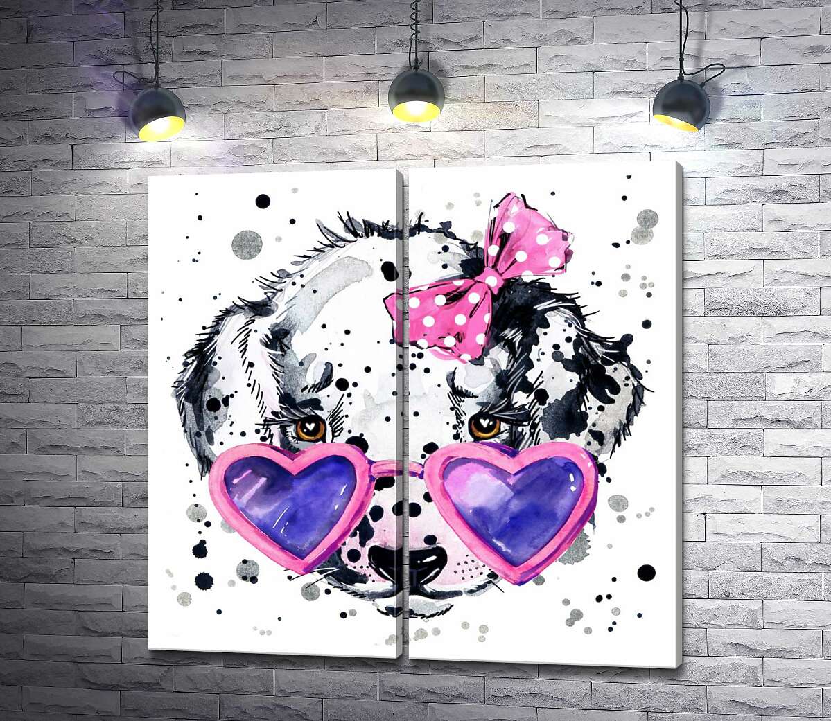 модульная картина Милая собака далматинец с бантиком и очками