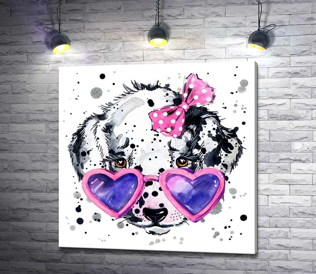 картина Милая собака далматинец с бантиком и очками