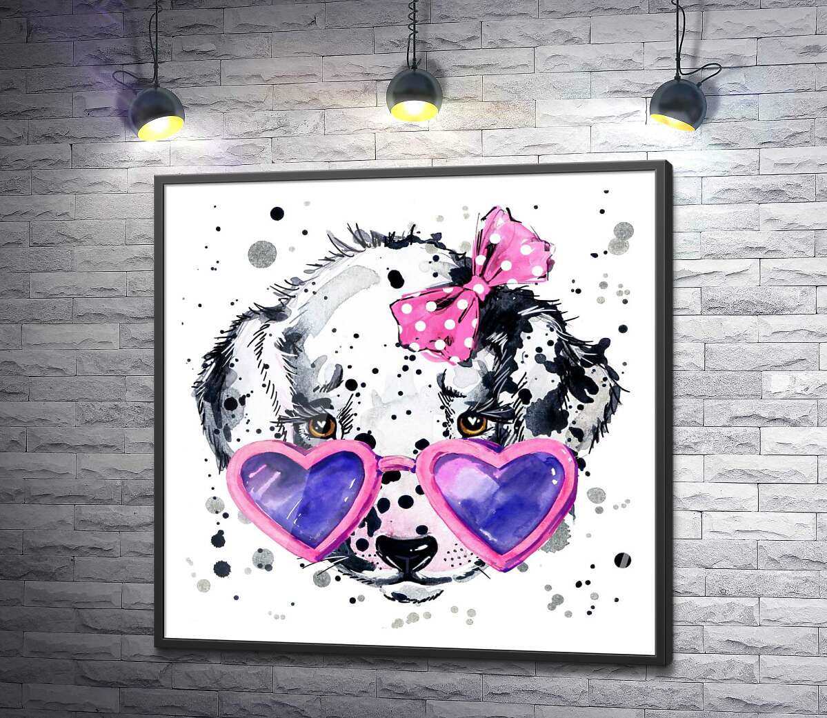 постер Милая собака далматинец с бантиком и очками