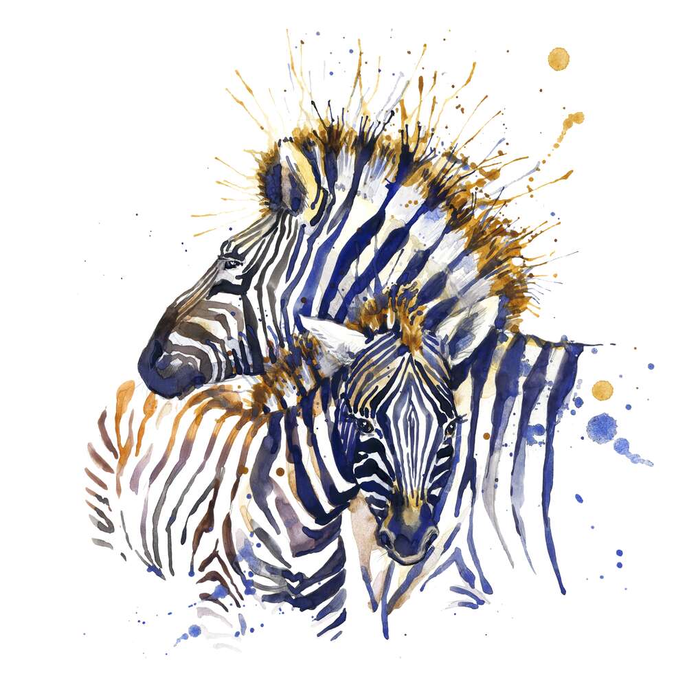 картина-постер Полосатые зебры и зебренок обнимаются
